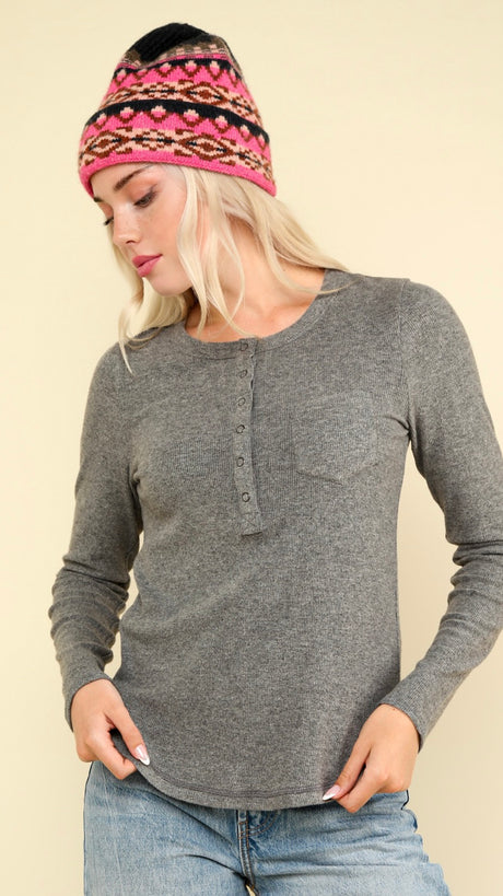 Snap Henley Brushed Rib Knit Top 3
