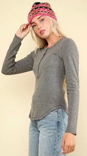 Snap Henley Brushed Rib Knit Top 3