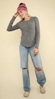 Snap Henley Brushed Rib Knit Top 3