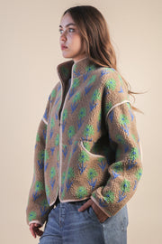 Floral Sherpa Zip Front Jacket