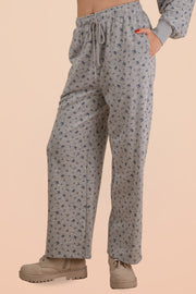 Floral Fleece Knit Pants w/Pockets