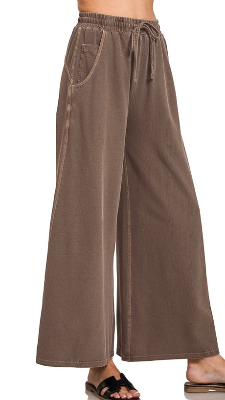 Washed French Terry Wide Leg Pants 3