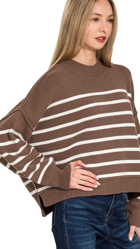 Reverse Seam Stripe Slouch Sweater