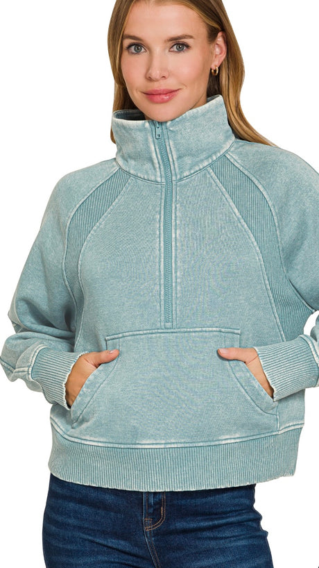 Mineral Half Zip Fleece Pullover Top