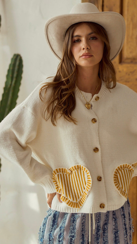 Stripe Heart Patch Cardigan