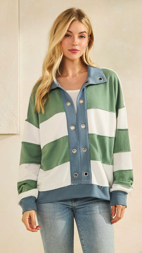 Grommet + Stripe French Terry Knit Top