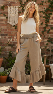 Mineral Angled Ruffle Hem Knit Pants