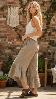 Mineral Angled Ruffle Hem Knit Pants