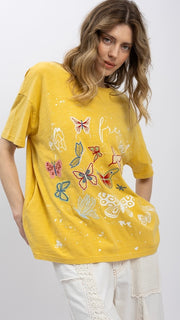 Butterfly Embroidery Tee w/Pockets