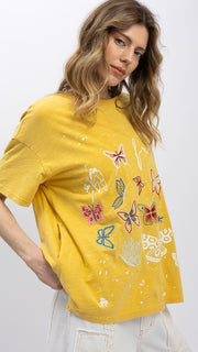 Butterfly Embroidery Tee w/Pockets