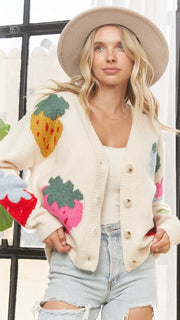 Sweet Strawberry Button Cardigan