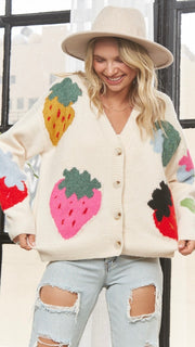 Sweet Strawberry Button Cardigan