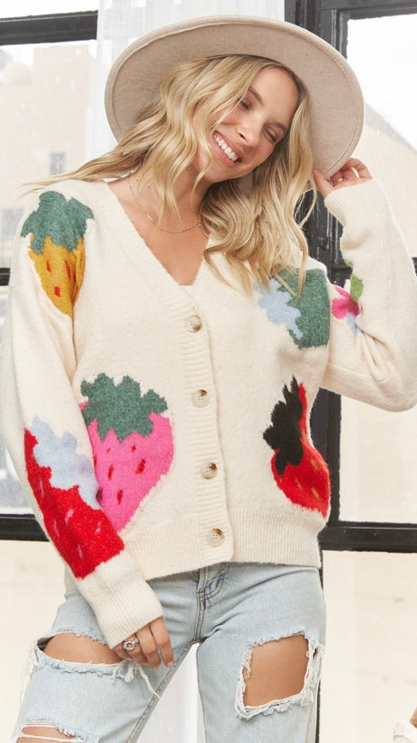 Sweet Strawberry Button Cardigan