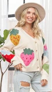 Sweet Strawberry Button Cardigan