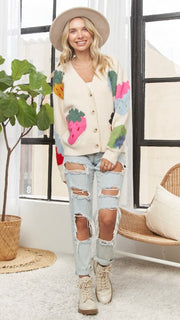 Sweet Strawberry Button Cardigan