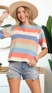 Multi-Stripe 1/2 Sleeve Knit Top