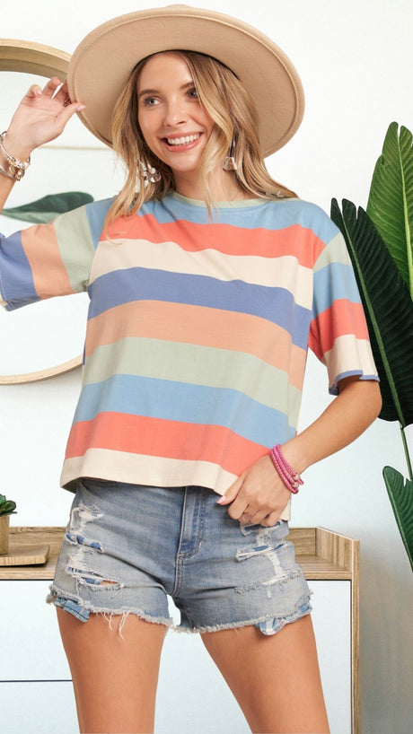 Multi-Stripe 1/2 Sleeve Knit Top
