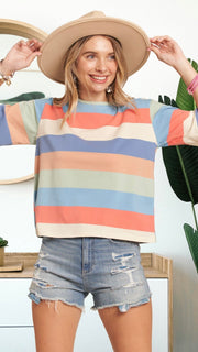 Multi-Stripe 1/2 Sleeve Knit Top
