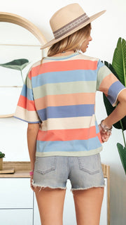 Multi-Stripe 1/2 Sleeve Knit Top