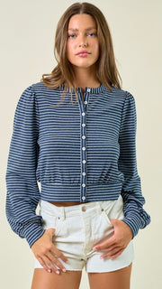 Stripe Knit Button Front Top