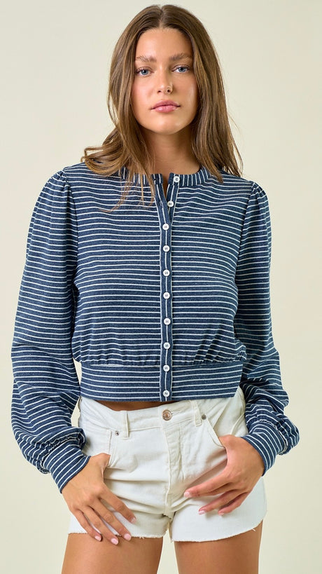 Stripe Knit Button Front Top