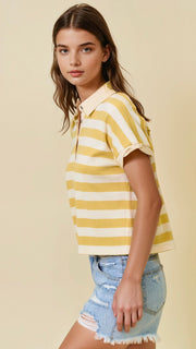 Twisted Cuff Stripe Polo Top