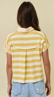 Twisted Cuff Stripe Polo Top