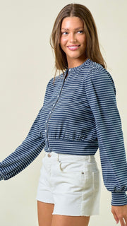 Stripe Knit Button Front Top