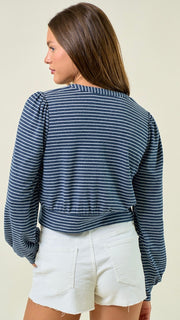 Stripe Knit Button Front Top