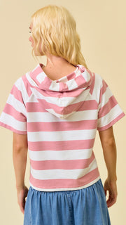 Stripe Raglan S/S Hooded Knit Top