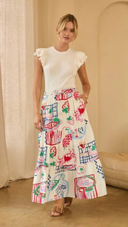 Italian Picnic Midi Skirt w/Pockets