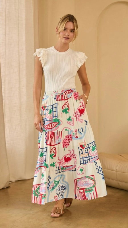 Italian Picnic Midi Skirt w/Pockets