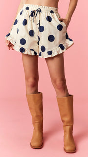 Big Dot Ruffle Hem Cotton Shorts