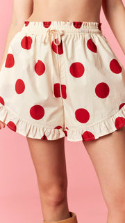 Big Dot Ruffle Hem Cotton Shorts