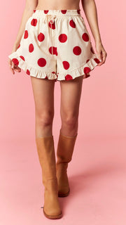 Big Dot Ruffle Hem Cotton Shorts
