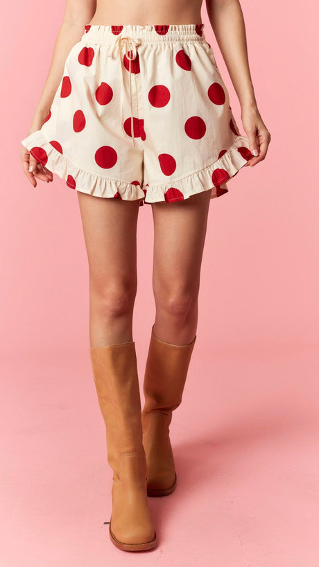 Big Dot Ruffle Hem Cotton Shorts
