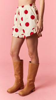 Big Dot Ruffle Hem Cotton Shorts