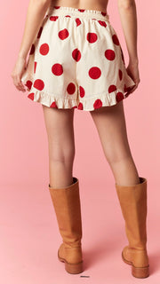 Big Dot Ruffle Hem Cotton Shorts