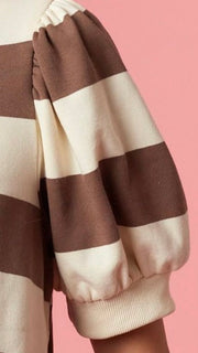 Wide Stripe Puff Slv French Terry Top