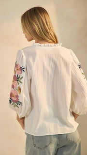 Embroidered 3/4 Bubble Slv Top