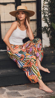 Mixed Tropical Print Relaxed Pants