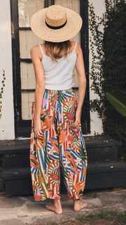Mixed Tropical Print Relaxed Pants