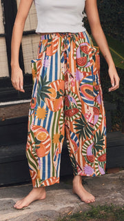 Mixed Tropical Print Relaxed Pants