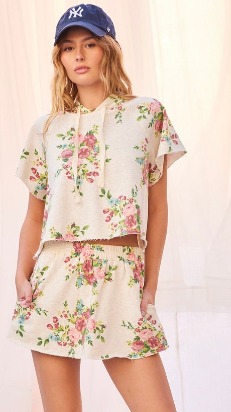 Floral French Terry Crop Hoodie