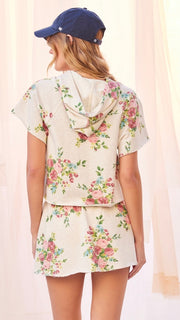 Floral French Terry Crop Hoodie