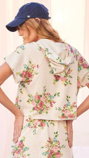 Floral French Terry Crop Hoodie