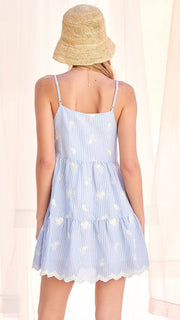 Stripe + Embroidered Scallop Hem Dress