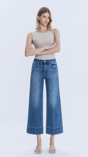 Pintuck Wide Leg Ankle Stretch Jeans