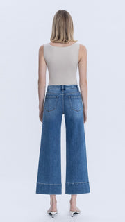 Pintuck Wide Leg Ankle Stretch Jeans