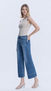 Pintuck Wide Leg Ankle Stretch Jeans